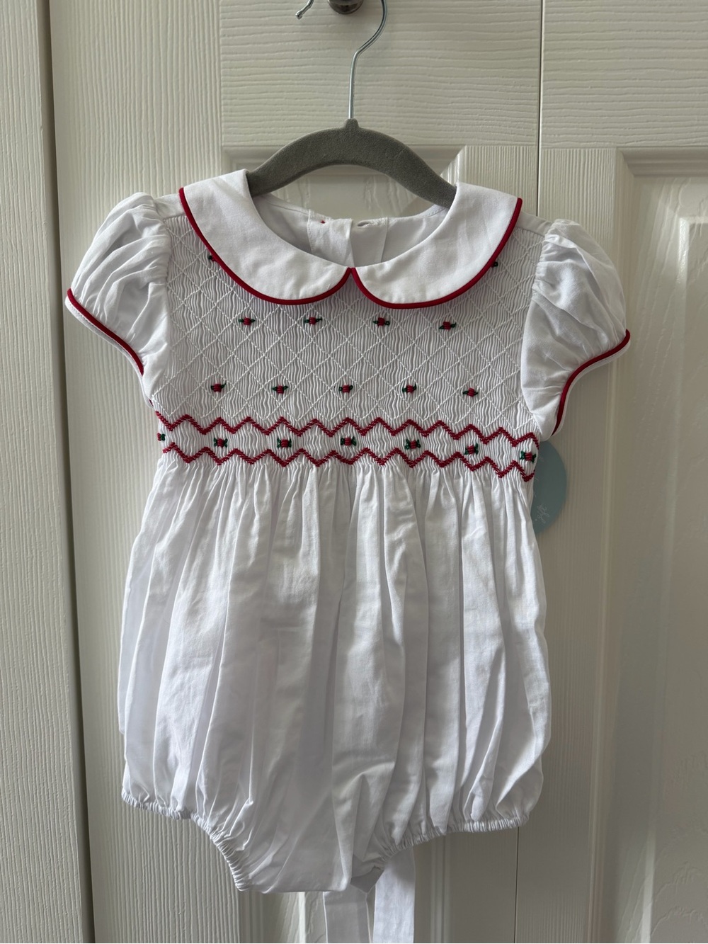 Little English White Baby Romper with Red Trim